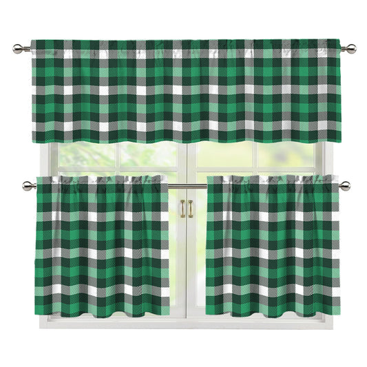 Saint Patrick's Day Stewart Plaid Print 3 Piece Kitchen Curtains