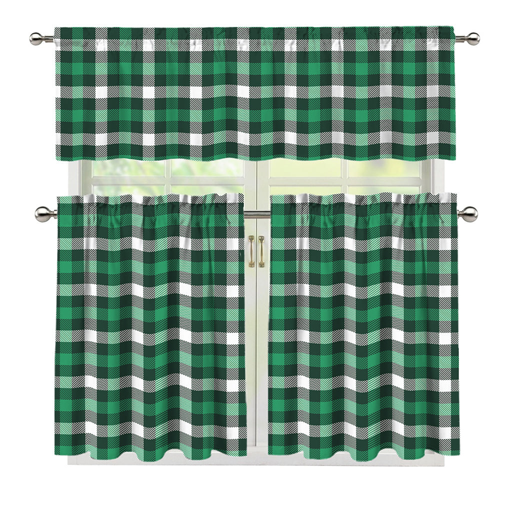Saint Patrick's Day Stewart Plaid Print 3 Piece Kitchen Curtains