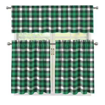 Saint Patrick's Day Stewart Plaid Print 3 Piece Kitchen Curtains