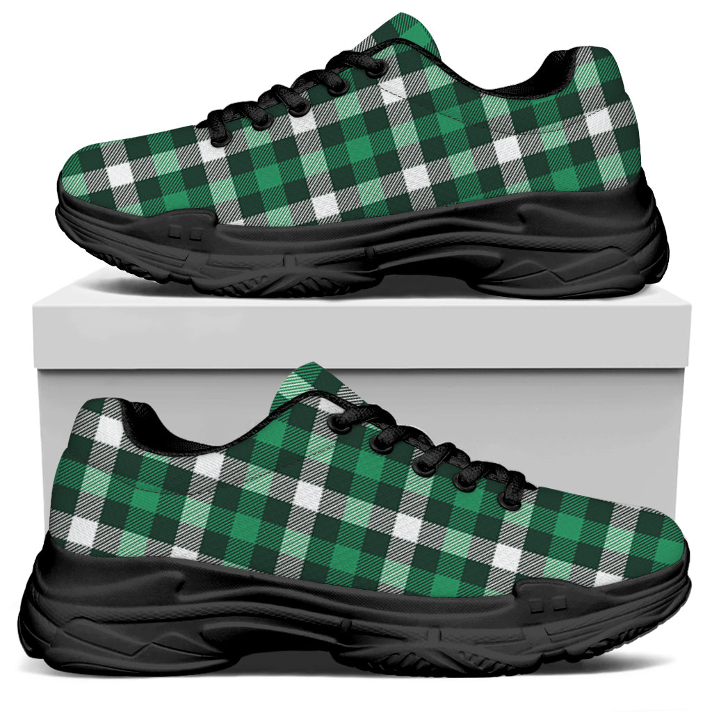 Saint Patrick's Day Stewart Plaid Print Black Chunky Shoes