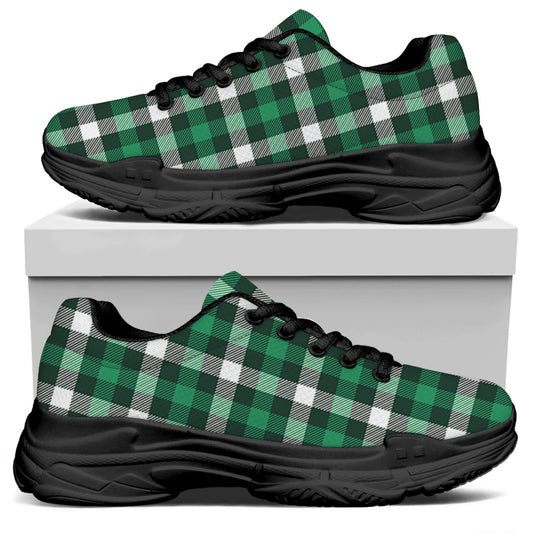 Saint Patrick's Day Stewart Plaid Print Black Chunky Shoes