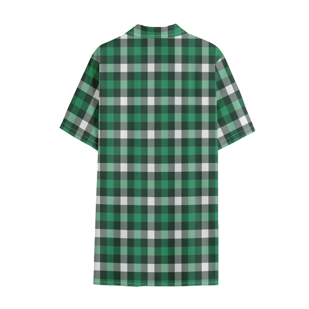 Saint Patrick's Day Stewart Plaid Print Cotton Hawaiian Shirt
