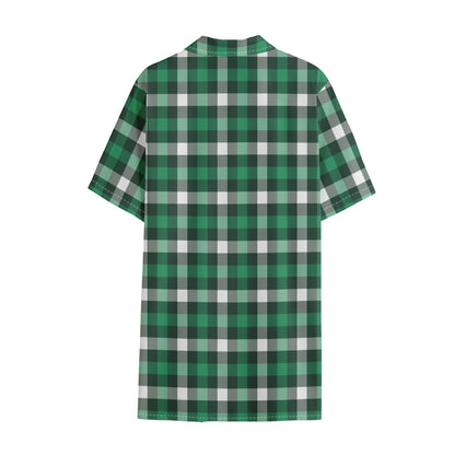 Saint Patrick's Day Stewart Plaid Print Cotton Hawaiian Shirt