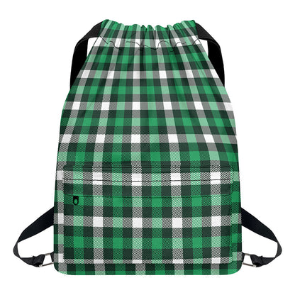 Saint Patrick's Day Stewart Plaid Print Drawstring Backpack
