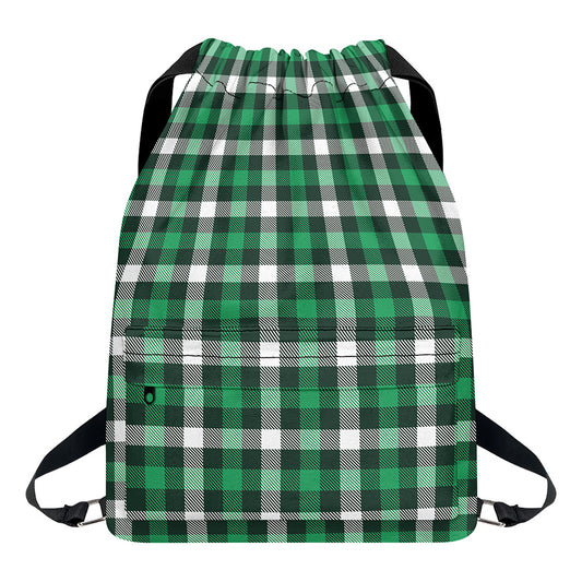 Saint Patrick's Day Stewart Plaid Print Drawstring Backpack