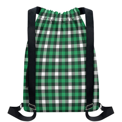 Saint Patrick's Day Stewart Plaid Print Drawstring Backpack