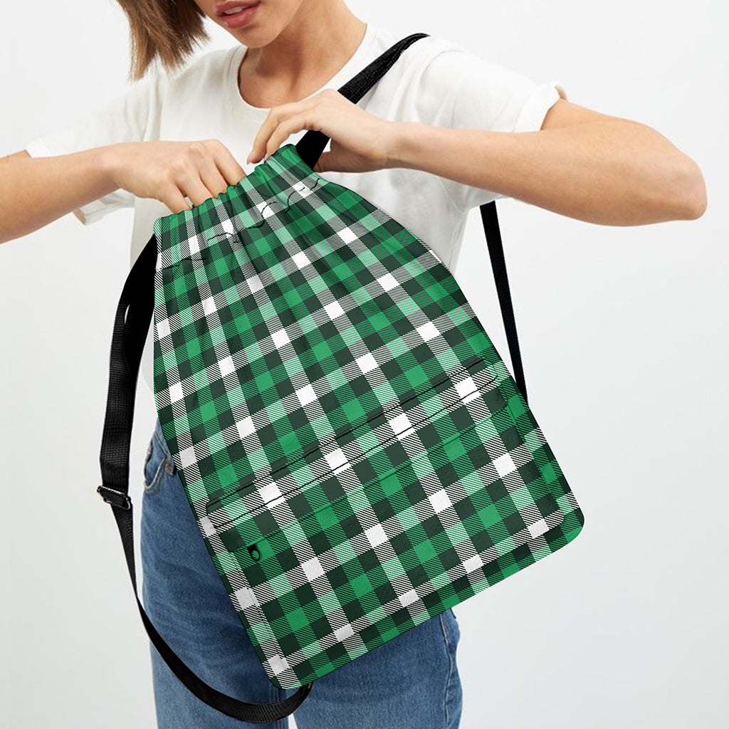 Saint Patrick's Day Stewart Plaid Print Drawstring Backpack