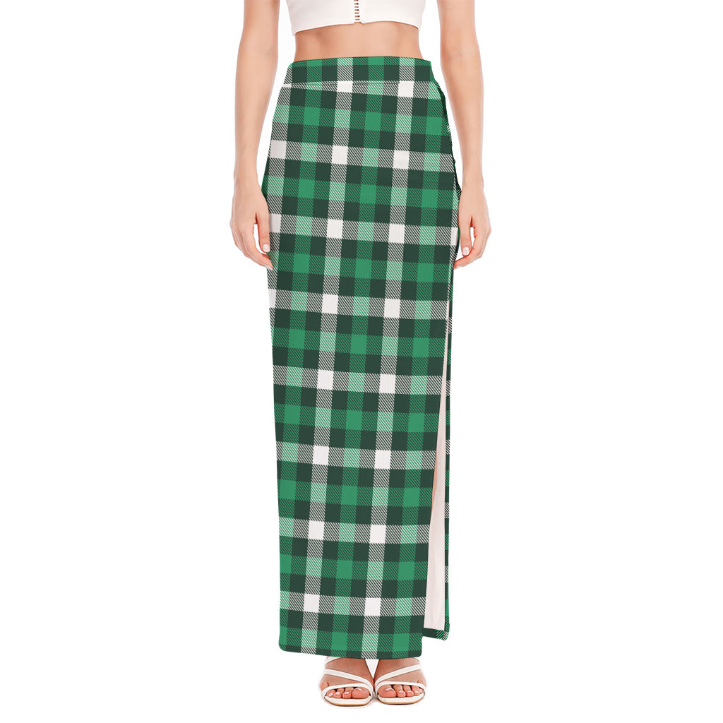 Saint Patrick's Day Stewart Plaid Print High Slit Maxi Skirt