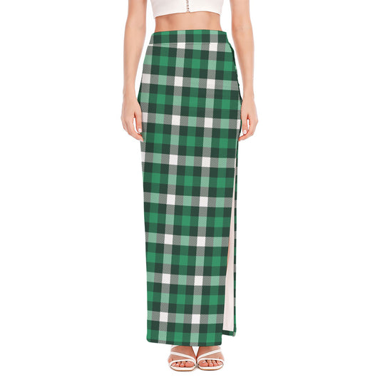 Saint Patrick's Day Stewart Plaid Print High Slit Maxi Skirt
