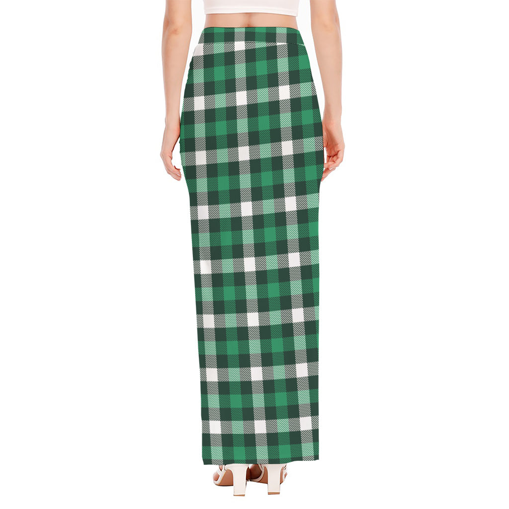 Saint Patrick's Day Stewart Plaid Print High Slit Maxi Skirt
