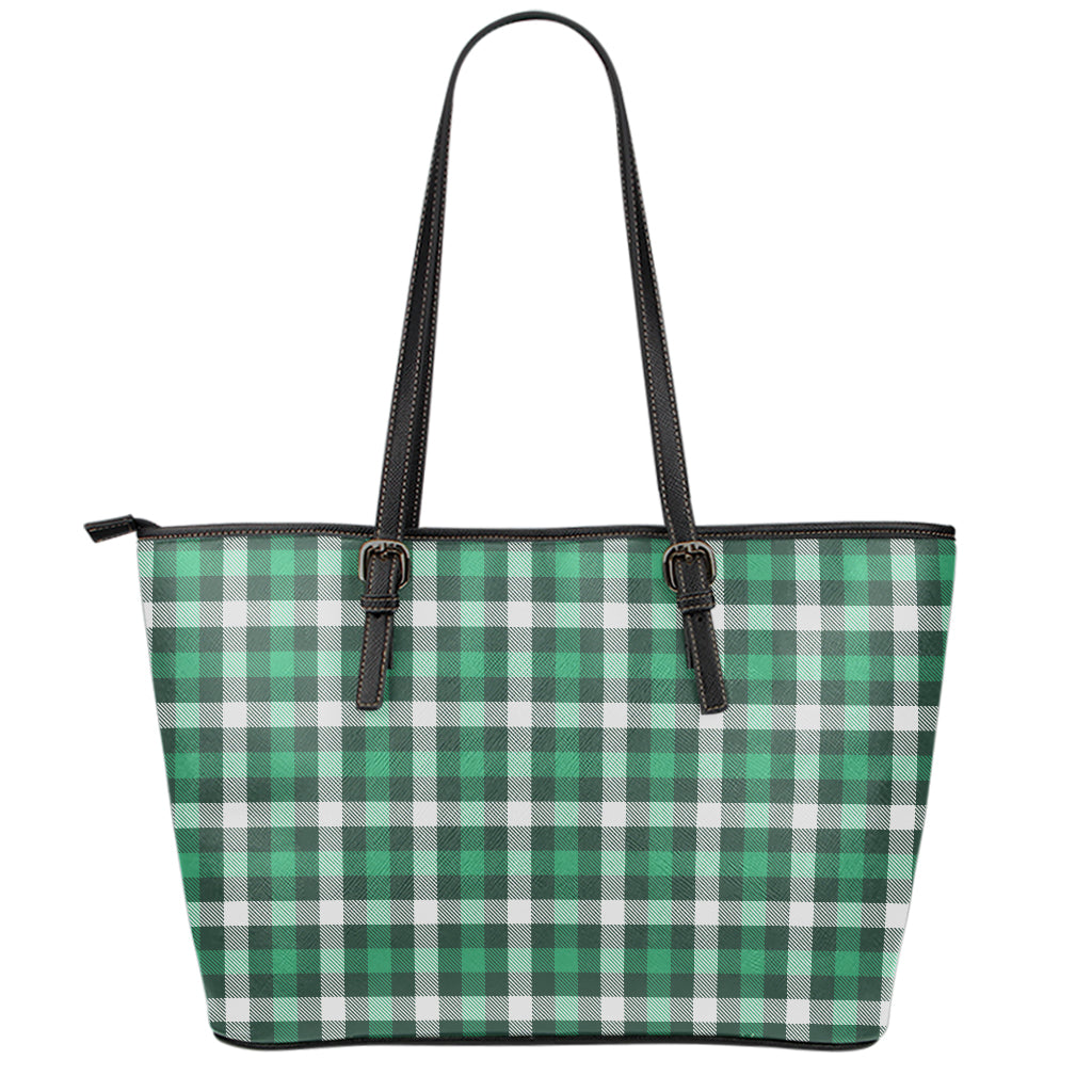 Saint Patrick's Day Stewart Plaid Print Leather Tote Bag