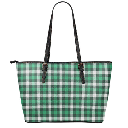 Saint Patrick's Day Stewart Plaid Print Leather Tote Bag