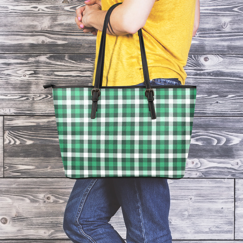 Saint Patrick's Day Stewart Plaid Print Leather Tote Bag