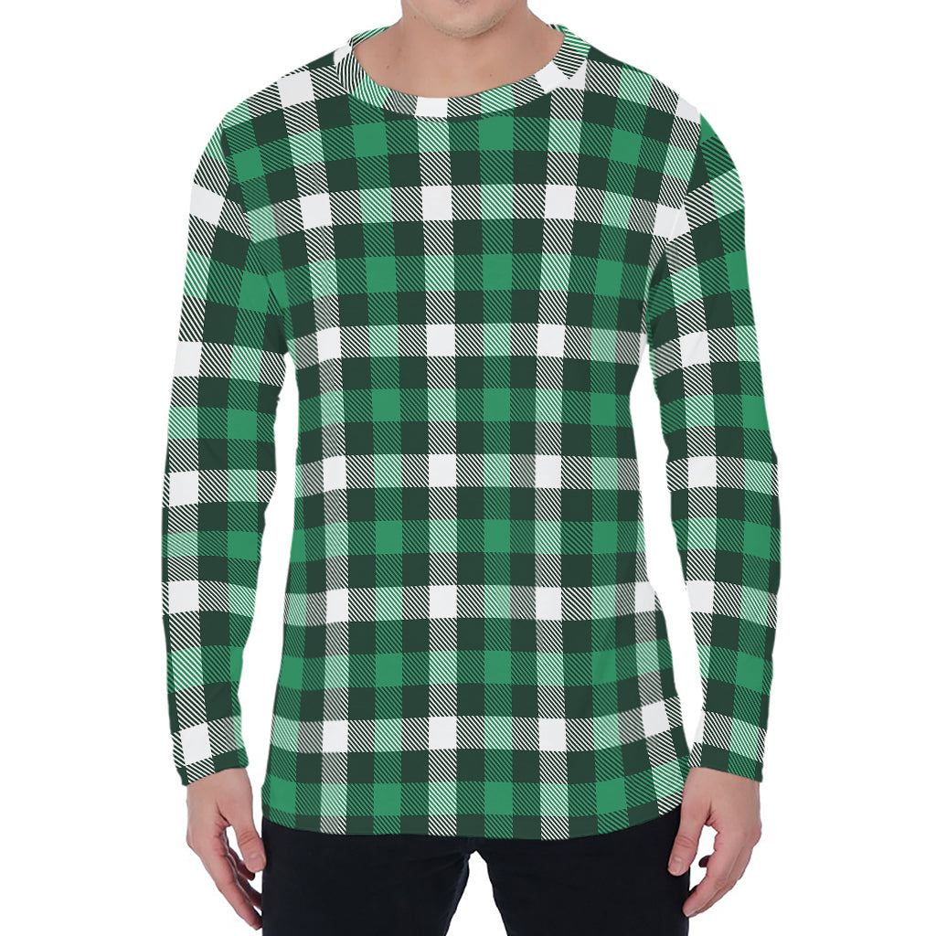 Saint Patrick's Day Stewart Plaid Print Men's Long Sleeve T-Shirt