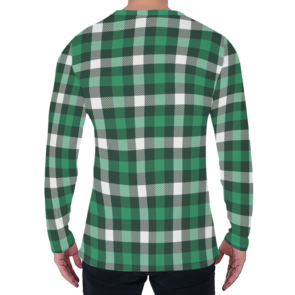 Saint Patrick's Day Stewart Plaid Print Men's Long Sleeve T-Shirt