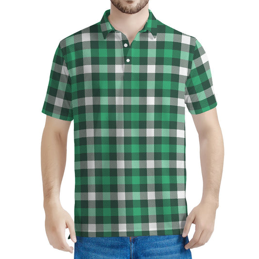 Saint Patrick's Day Stewart Plaid Print Men's Polo Shirt