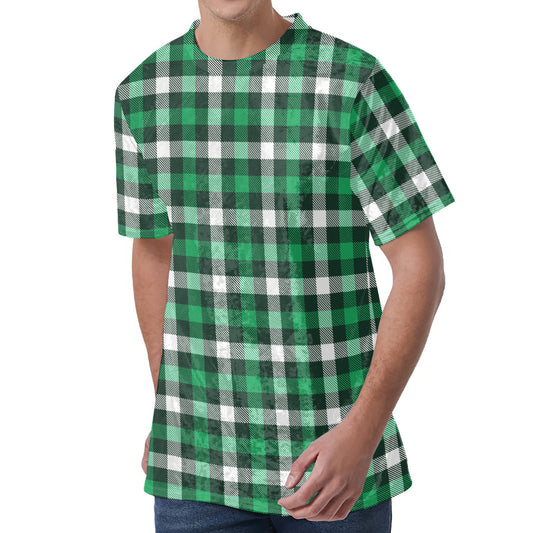 Saint Patrick's Day Stewart Plaid Print Men's Velvet T-Shirt