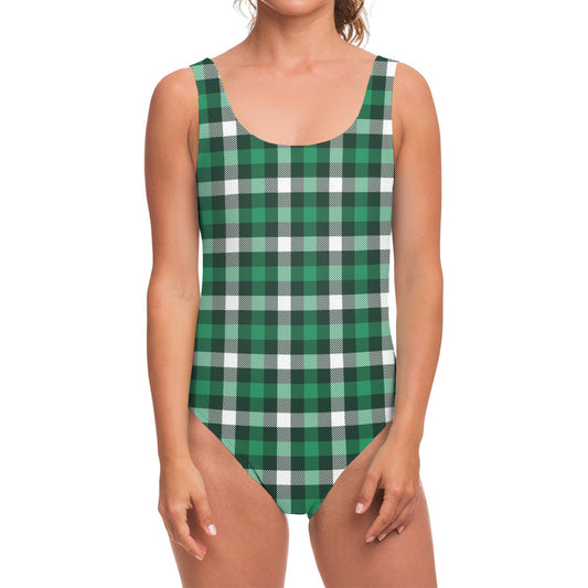 Saint Patrick's Day Stewart Plaid Print One Piece Swimsuit