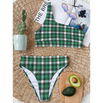 Saint Patrick's Day Stewart Plaid Print One Shoulder Bikini Top