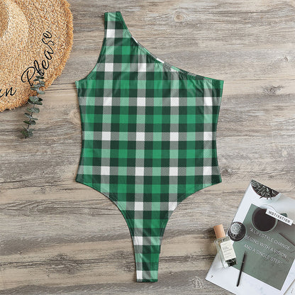 Saint Patrick's Day Stewart Plaid Print One Shoulder Bodysuit