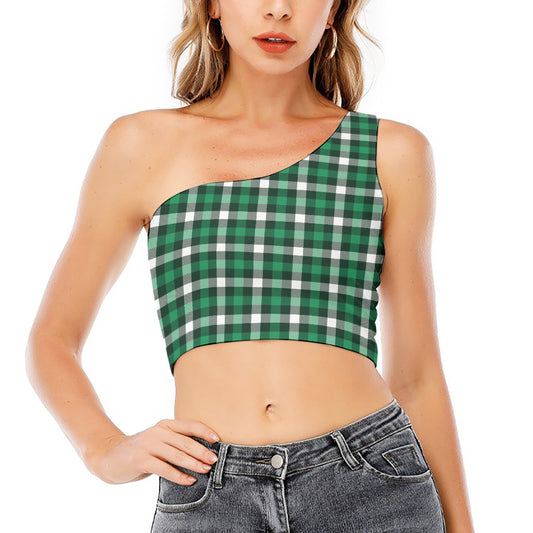 Saint Patrick's Day Stewart Plaid Print One Shoulder Crop Top