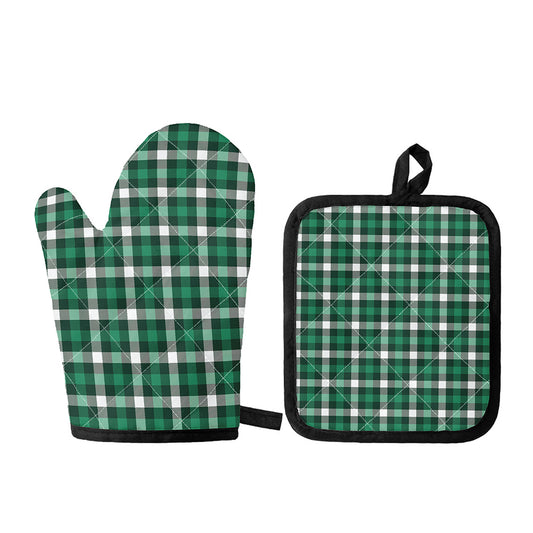 Saint Patrick's Day Stewart Plaid Print Oven Mitt And Pot Holder Set