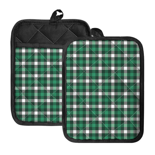 Saint Patrick's Day Stewart Plaid Print Pot Holders With Pocket