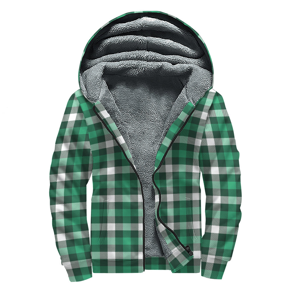 Saint Patrick's Day Stewart Plaid Print Sherpa Lined Zip Up Hoodie