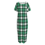 Saint Patrick's Day Stewart Plaid Print Short Sleeve Long Nightdress