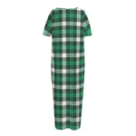 Saint Patrick's Day Stewart Plaid Print Short Sleeve Long Nightdress