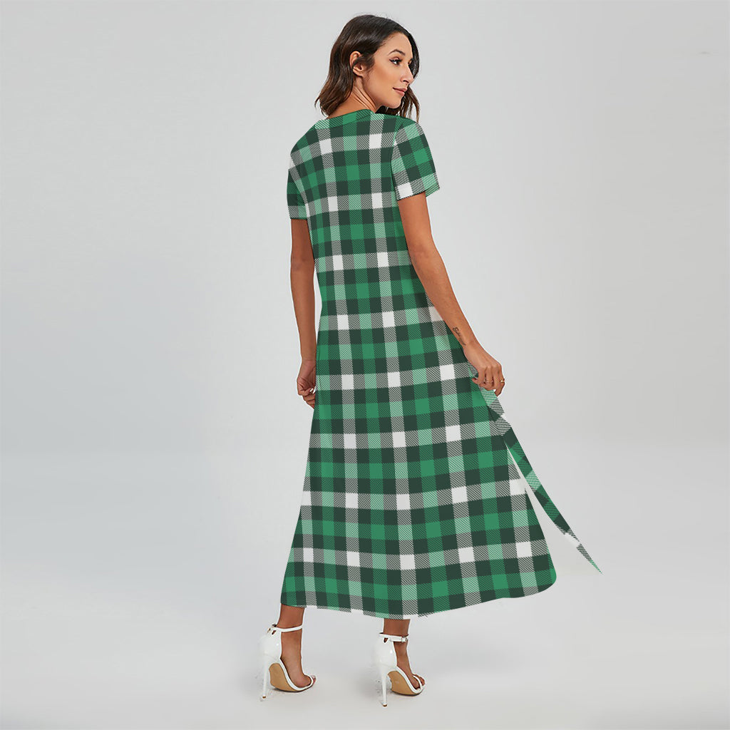 Saint Patrick's Day Stewart Plaid Print Short Sleeve Maxi Dress