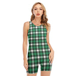Saint Patrick's Day Stewart Plaid Print Sleeveless One Piece Swimsuit