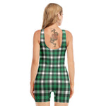 Saint Patrick's Day Stewart Plaid Print Sleeveless One Piece Swimsuit