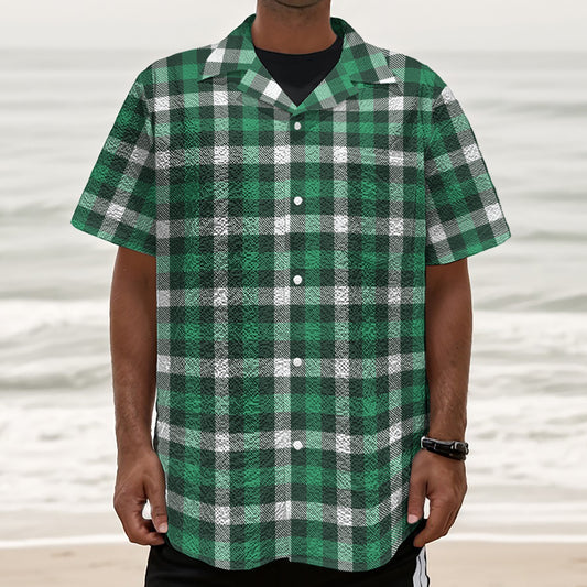 Saint Patrick's Day Stewart Plaid Print Textured Short Sleeve Shirt