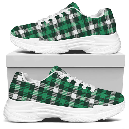 Saint Patrick's Day Stewart Plaid Print White Chunky Shoes