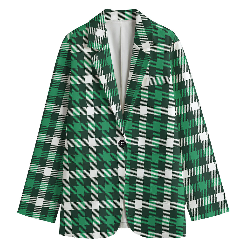 Saint Patrick's Day Stewart Plaid Print Women's Cotton Blazer