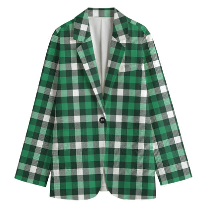 Saint Patrick's Day Stewart Plaid Print Women's Cotton Blazer