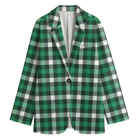 Saint Patrick's Day Stewart Plaid Print Women's Cotton Blazer