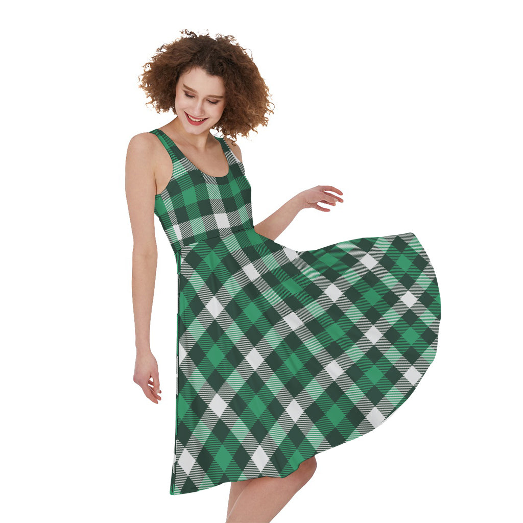 Saint Patrick's Day Stewart Plaid Print Women's Sleeveless Dress