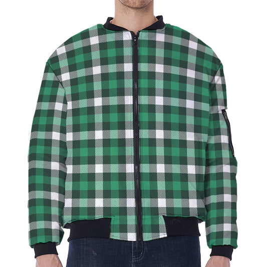 Saint Patrick's Day Stewart Plaid Print Zip Sleeve Bomber Jacket