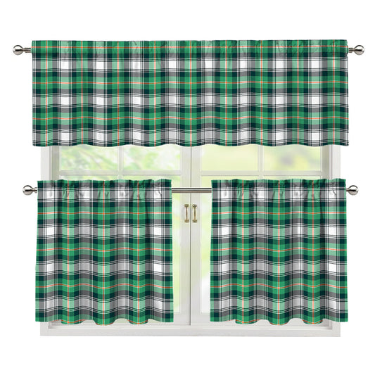Saint Patrick's Day Tartan Pattern Print 3 Piece Kitchen Curtains