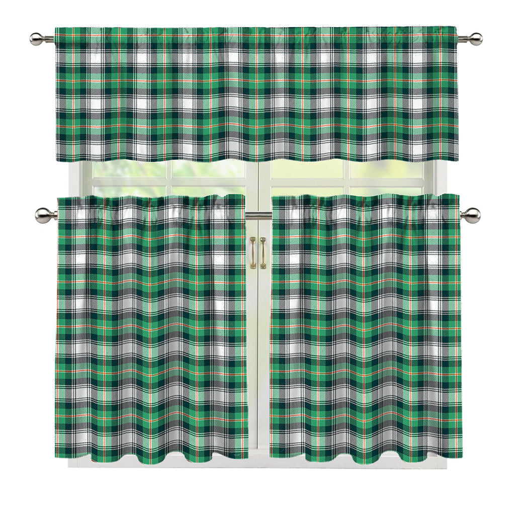 Saint Patrick's Day Tartan Pattern Print 3 Piece Kitchen Curtains