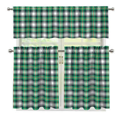 Saint Patrick's Day Tartan Pattern Print 3 Piece Kitchen Curtains