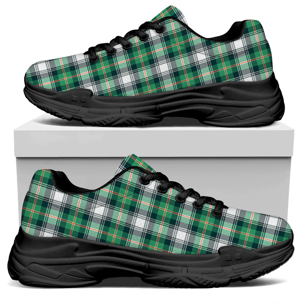 Saint Patrick's Day Tartan Pattern Print Black Chunky Shoes