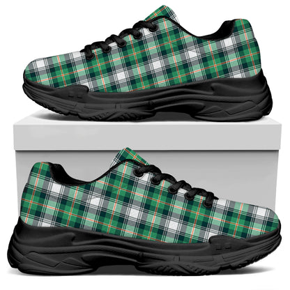 Saint Patrick's Day Tartan Pattern Print Black Chunky Shoes