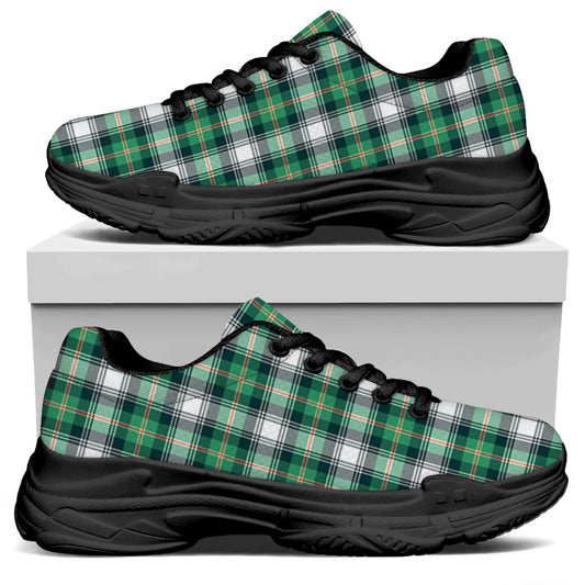 Saint Patrick's Day Tartan Pattern Print Black Chunky Shoes
