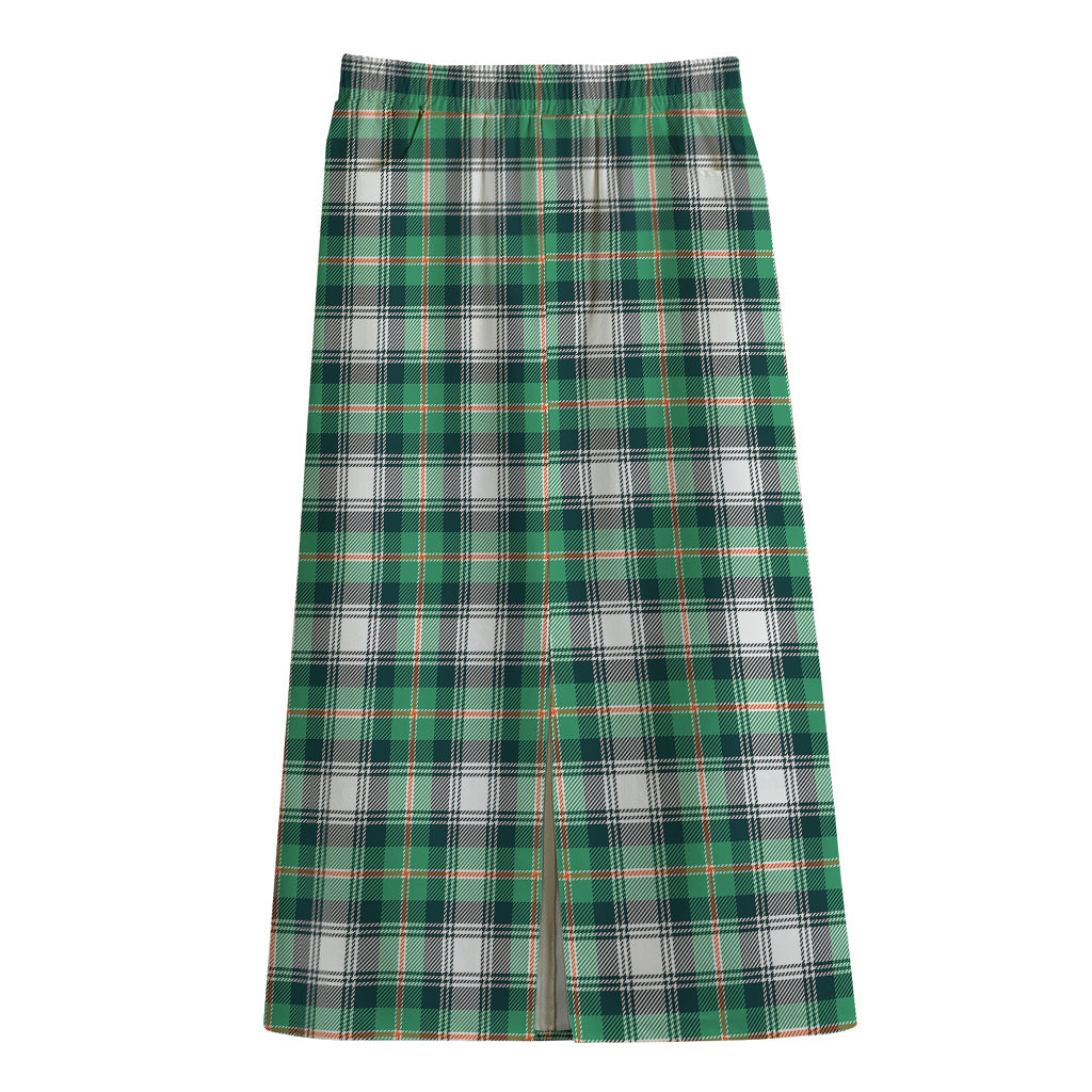 Saint Patrick's Day Tartan Pattern Print Cotton Front Slit Maxi Skirt