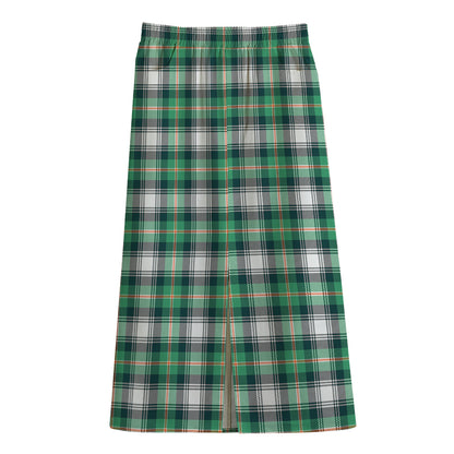 Saint Patrick's Day Tartan Pattern Print Cotton Front Slit Maxi Skirt