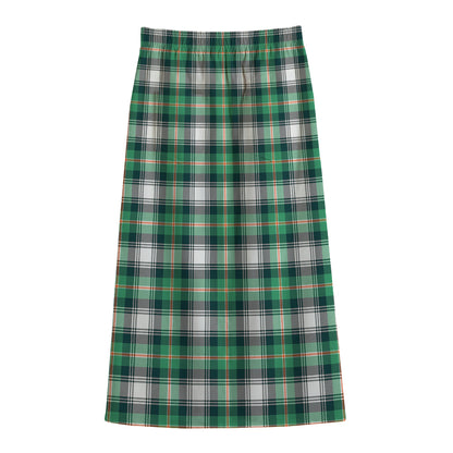 Saint Patrick's Day Tartan Pattern Print Cotton Front Slit Maxi Skirt