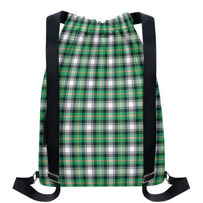 Saint Patrick's Day Tartan Pattern Print Drawstring Backpack